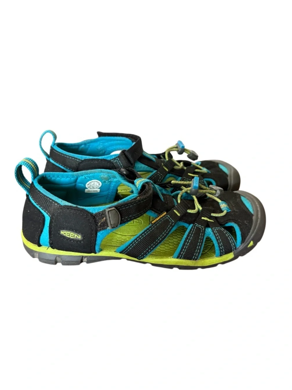 Keen Kids’ Sea Camp II Black Sandals with Teal and Lime Accents-Size 4